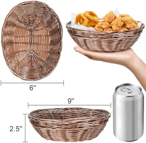 Yesland 16 Pcs Plastic Oval Basket for Gifts Empty, Small Bread Basket Food Storage Baskets with Clear Gift Bags and Colorful Pull Bows, 9 X 6 X 2.5 Inches Bin for Kitchen Restaurant Christmas