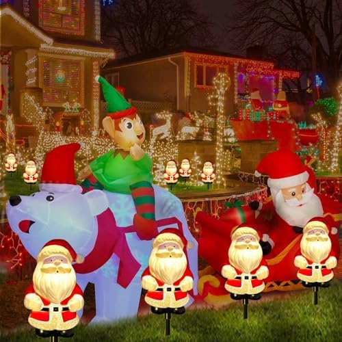 Upgraded 6-Pack Solar Christmas Garden Stake Lights, Outdoor Waterproof Solar Santa Claus Garden Stake Christmas Pathway Lights for Christmas Decorations Garden Lawn Pathway Patio (8 Modes)