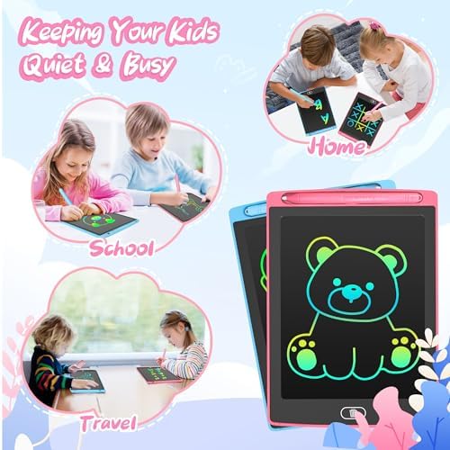 2 Pack LCD Writing Tablet for Kids, 12.5 inch Colourful Doodle Board Erasable Drawing Tablet for Kids, Educational Learning Travel Toys Birthday Christmas Gifts for 3 4 5 6 7 Girls Boys(Pink+Blue)