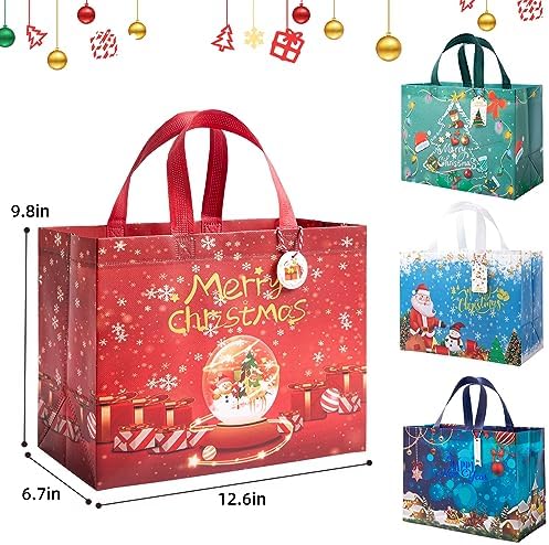 ZUIYIN 13" Large Christmas Gift Bags 18 Pack - with Gift Tags - Reusable Non-Woven Christmas Gift Bags with Handles for Holiday Xmas Party Gifts Wrapping Shopping (12.6"×9.8"×6.7")