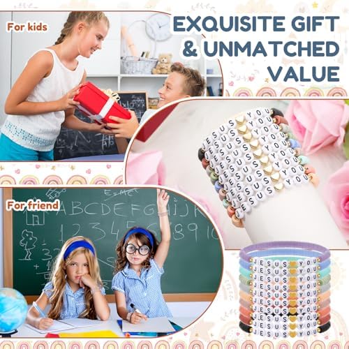 Landical 30 Pcs Jesus Loves You Bracelets Bulk Friendship Bracelets Christian Wristbands for Kids Religious Jesus Loves You Wristbands Halloween Non Candy Treats Christmas Sunday(Morandi)