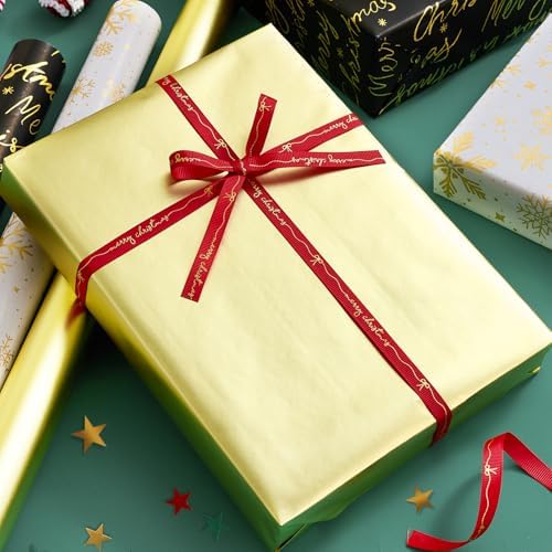 YANGTE Christmas Wrapping Paper Mini Rolls, 3 Rolls 17" x 120" Gift Wrapping Paper Christmas rolls, Holiday Wrapping Papers Black White Gold