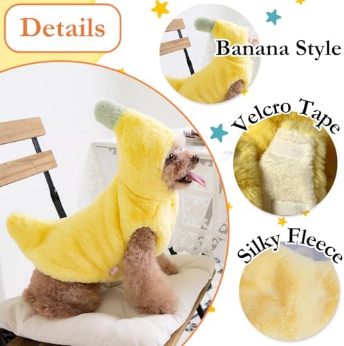 Dog Banana Winter Coat, Cute Extra-Warm/Soft Jackets for Small Dogs Under 35 lbs, Halloween Christmas Dress Up Outfit Clothes (X-Small)
