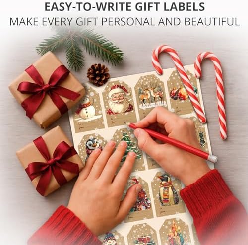 X-Protector Christmas Gift Tags 112 PCS - 3x2 in Christmas Wrapping Paper Name Tags - 5 Sheets of Self-Adhesive Xmas Present Labels Stickers - Peel and Stick Gift Wrap Tags!