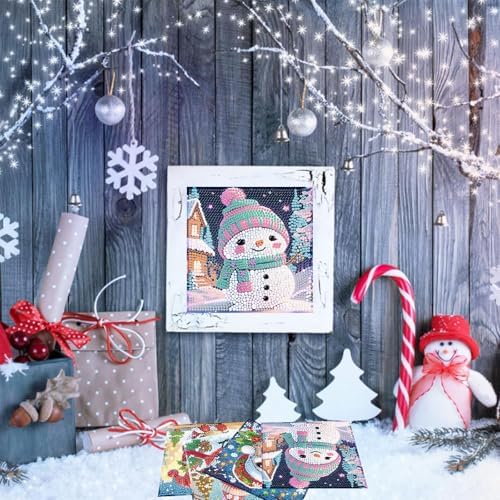 xackcme 4 PCS Diamond Art Painting Kits for Kids, Christmas Diamond Art for Kids Ages 4-8-12, Cardinal Gnome Snowmen Owl Gem Painting Kit Crafts Beginners for Xmas Gift Home Wall Decor (6x6 inch)