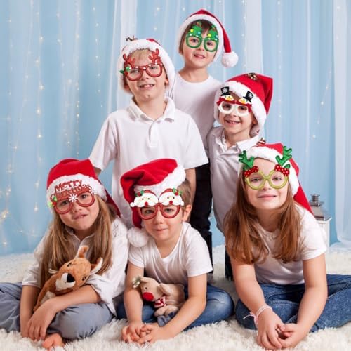 JoFAN 12 Pack Christmas Glasses Glitter Glasses Frames Costume Accessories for Christmas Decorations Party Favors Stocking Stuffers Party Supplies