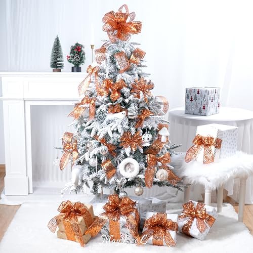 MAYREEL 2.5 Inch Orange Mesh Wired Halloween Ribbon Metallic Sequin Glitter Web for Christmas Tree Gift Wrapping Crafts Topper Bows Wreaths Holiday Decor Garland 10 Yards