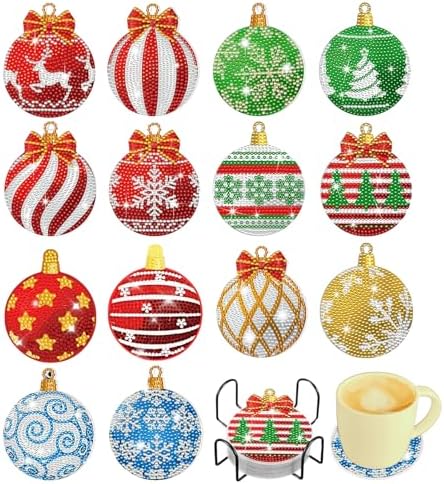 ZELLAHJOYI 14 Pcs Christmas Diamond Art Coasters Kit, Xmas Diamond Painting Coasters Kit with Holder,DIY Diamonds Art Crafts for Kids Adults,Perfect for Holiday,Wonderful for Cups