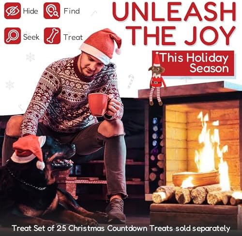 Pooch on a Perch - Christmas Elf Dog Toy, Cute Plush Dog Present with Crinkle & Squeak, Elf Pet Holiday Toy & Puppy Stocking Stuffer