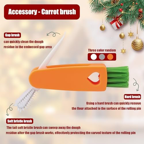 17" Premium Wooden Rolling Pins for Baking with Nativity Embossed Designs | 3mm Deep Springerle Cookie Molds | Christmas Rolling Pin & Baking Gifts for Women | Includes 3-in-1 Cleaning Brush ﻿