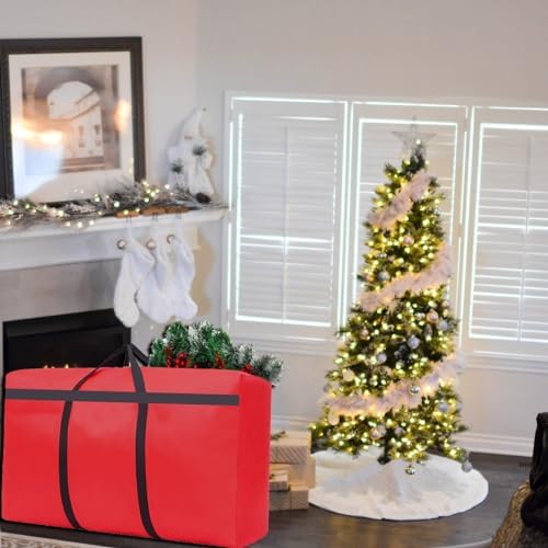Small Christmas Tree Storage Bag 4Ft/5Ft Heavy Duty Reusable 600D Oxford Fabric Xmas Tree Bag/Container/Holder for Short Artificial Christmas Tree(39" X 12" X 24") Red
