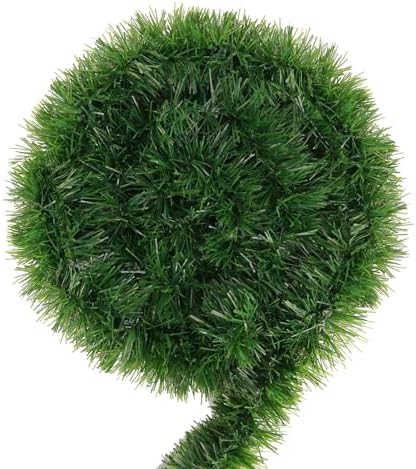 Green Garland Christmas Decorations,50Ft Xams Greenery Tinsel Stems Non-Lit Soft Twist Garland Decor for Tree Stairs Railing Front Door Mantle Fireplace Indoor Outdoor Holiday Home