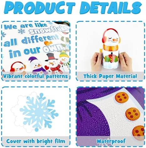 Winter Snowman Bulletin Board Decoration Set, Winter Christmas Snowflake Classroom Decorations Snowman Snowflake Cutouts Holiday Library School Home Window Wall Door Decor for Teacher