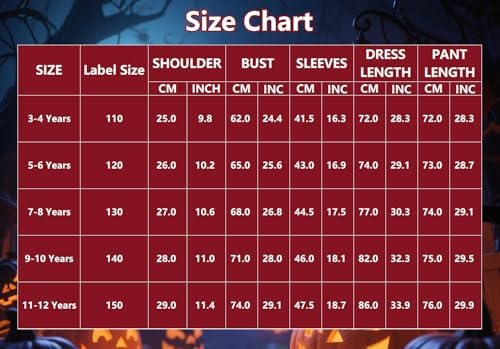 Kids Christmas Nightmare Costume Girls Halloween Costumes Long Sleeve Dress with Patch Movie Character Cosplay Outfit