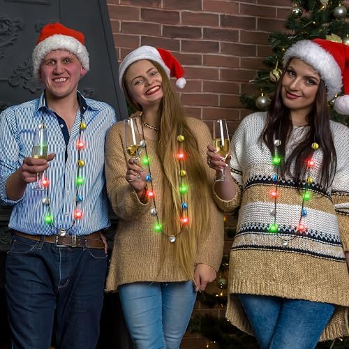 Christmas Light Necklace, 3Pcs Bells Light up Christmas Necklace, Jingle Bells Xmas Necklaces Women Men, 3 Modes Party Favors Ugly Sweater Holiday Party Supplies Accessories