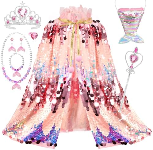 Princess Dress Up Toys Mermaid Dress Up Cape Kit 9 Pcs Gift Set for Little Girls 3-8 Years Old
