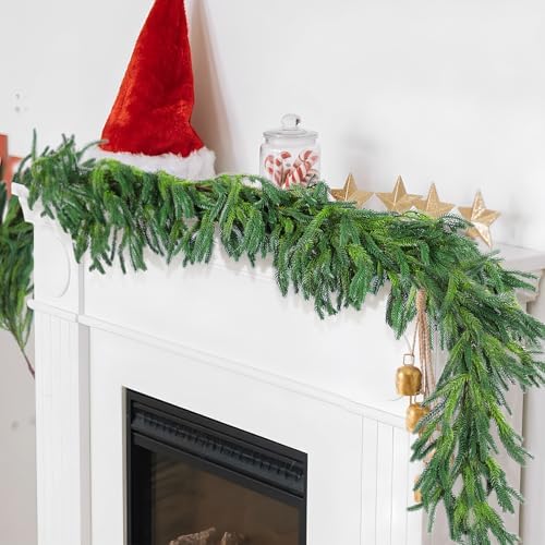 2 Pcs 6 Ft Christmas Norfolk Pine Garlands, Real Touch Faux Pine Garland, Realistic Green Fake Greenery Garland for Christmas Table, Mantle, Wall, Outdoor Holiday Winter Decorations(2, 6 FT)