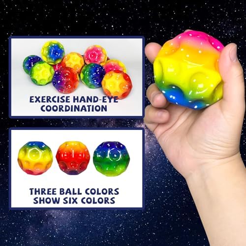 Space Moon Bouncy Ball - Moon Shape High Bouncing Ball for Hand-Eye Coordination - Ideal for Athletes - Great for Christmas, Halloween, Summer Camp, Easter