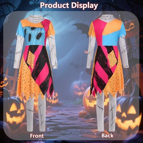 Kids Christmas Nightmare Costume Girls Halloween Costumes Long Sleeve Dress with Patch Movie Character Cosplay Outfit