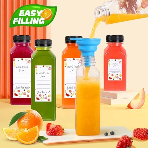 12 Pack Plastic Juice Bottles Empty Bottles with Caps Reusable Juice Containers with Leak-Proof Lids Black, Clear Bottles for Juicing, Milk, Smoothie, Drinking, and Beverages Christmas Gifts (8 OZ)