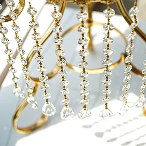 10pcs Crystal Garland Strands Crystal Lamp Beads Glass Loquat Prism Hanging Chandelier Beads Replacements Strings Christmas Wedding Decoration for Home Gold Pinning