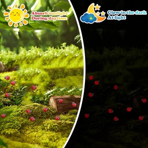 120 Pieces Mini Resin Ladybug, Luminous Tiny Ladybug Miniature Figurines for Fairy Garden Dollhouse Micro Landscape Decor, Micro Resin Animals Gifts for Birthday, Christmas, Party