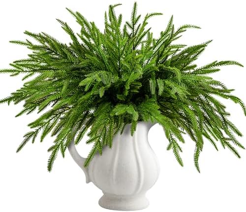 10 Pcs Christmas Norfolk Pine Branches, 19" Extra Length Artificial Xmas Branches Plants Pine Needles, Fake Greenery Norfolk Pines Stems Sprigs for DIY Craft Garland Home Garden Decor