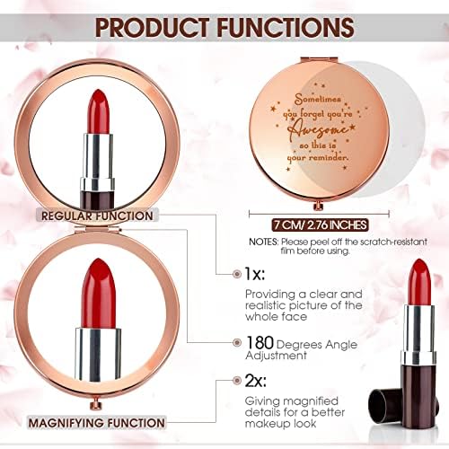 Roowest 10 Pcs Inspirational Compact Mirror You're Awesome Reminder Appreciation Gifts for Women Employee Coworker Friends Sisterhood Bulk Christmas Party Favors Magnifying Pocket Mirror (Rose Gold)