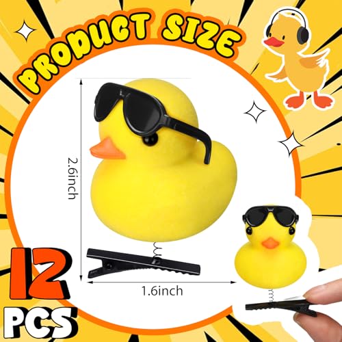 12 Pcs Duck Hair Clips Cute Festival Rave Sprouts Yellow Duck Hairpin Kawaii Cartoon Ducky Clips Decorative Hair Accessories for Christmas Halloween Holiday Party Props(Cool Style)