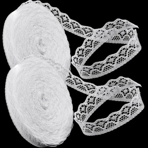 1.3CM x 10 Yards White Stretch Lace Trim,Elastic Floral Crochet Cotton Lace Ribbon for DIY Sewing, Bridal Wedding Dress Decoration, Crafts, Christmas Gift Wrapping