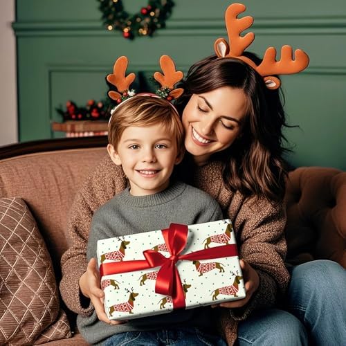 WRAPAHOLIC Dog Christmas Wrapping Paper - Mini Roll - 17 Inch x 16.5 Feet - Chritsmas Dachshund Dog Wrapping Paper for Xmas Holiday, Party Celebration