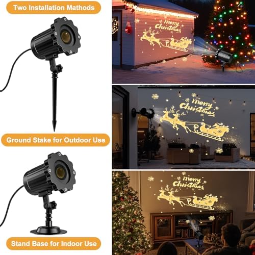 3D Dynamic Christmas Projector Lights Outdoor Indoor-2025 Upgrade Santa in Sleigh Christmas Decorations,Waterproof Holiday Projector Lights for Window Ground Roof Wall Yard Xmas Decor