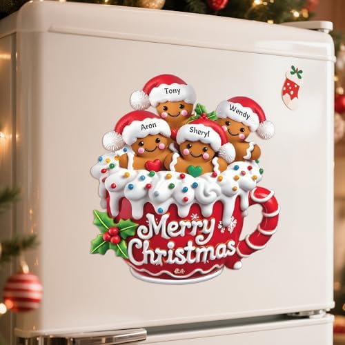Merry Christmas - Personalized Gingerbread Family Decal, Custom Name Gingerbread Christmas Fridge Magnet for Refrigerator, Xmas Family Fridge Stickers 2025, Holiday Kitchen Decor