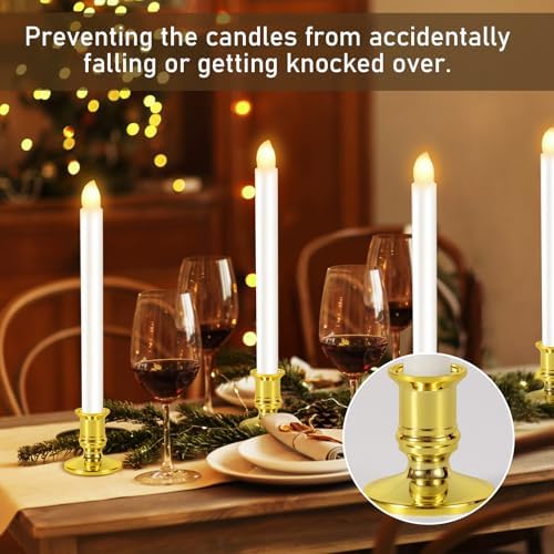 12 Pack Christmas Window Candles, Battery Operated Window Candles with Timer Remote, LED Window Candle with Candle Holders Suction Cups for Christmas Decorations, Gold