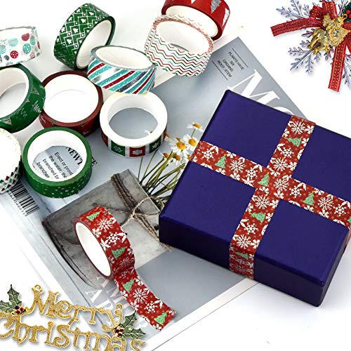 12 Rolls Christmas Washi Tape 0.6" x 16.4ft Silver Foil Merry Christmas Masking Tape Great for DIY Journal, Calendar, Gift Wrapping