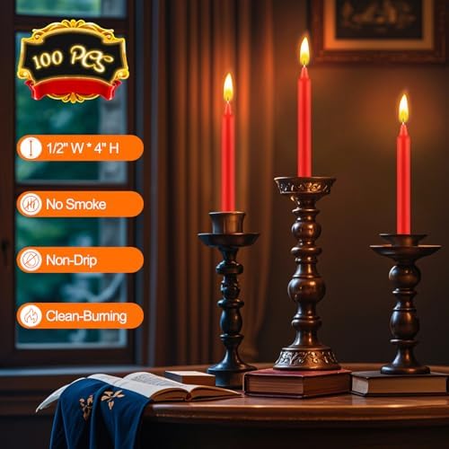 100 Pack Red Spell Chime Candles, 4 Inch Small Taper Candles for Rituals, Birthday Party, Witchcraft, Meditation, Wiccan Supplies, Prayer, Christmas & More