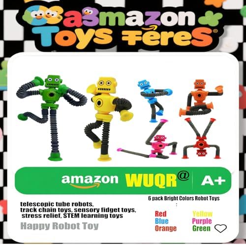 12PCS Robot Suction Cup Toys Pop Tubes，Stress Relief Fun Robot-Shaped Suction Cup Toys for Ages 3+，Autism Sensory Products,Sensory for Kids with Autism，Christmas Easter