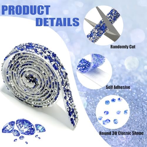 ZMD 4Rolls Self Adhesive AB Crystal Rhinestone Strips, Resin Rhinestones Ribbon Diamond Sticker Glitter Bling Ribbons for Wedding Birthday Christmas Party DIY Crafts Car Decor (Dark Blue)