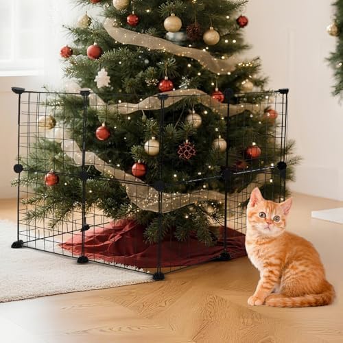 16 Pieces Christmas Tree Fences, Height 24 Inch Metal Christmas Tree Fence Barrier for Pets Dog Cat Xmas Black Gate for Holiday Office Home Decorations