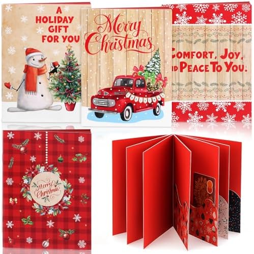 4 Set Vintage Christmas Gift Card Book Retro Mini Christmas Money Holder for Cash Xmas Surprise Gift Card Booklet Xmas Money Sleeve Book Vintage Holiday Party Supplies for Adults Women