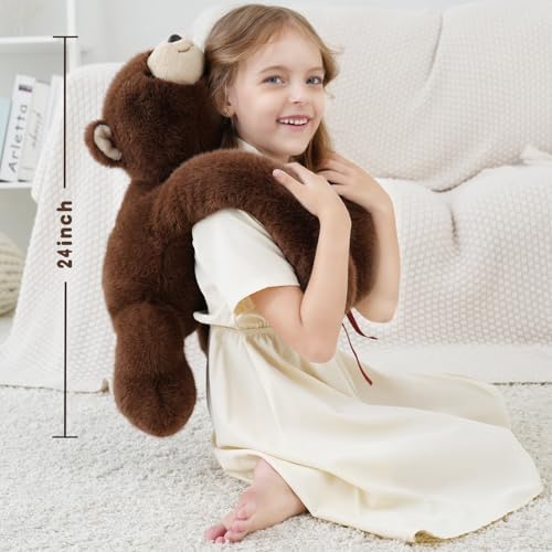 Weighted Bear Stuffed Animal Brown Bear Plush Toy 24 Inch 4 Pound Soft Fur Long Arms Hugging Toy Cozy Gift for Kids Adults Christmas and Birthdays
