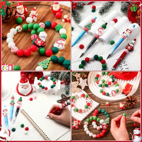 100PCS Christmas Silicone Focal Beads - Bulk 15mm Silicone Beads for DIY Crafts Keychain & Bracelet Making Kit
