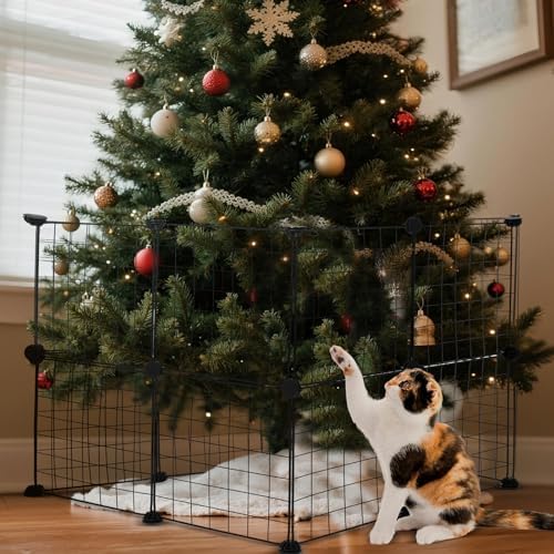 16 Pieces Christmas Tree Fences, Height 24 Inch Metal Christmas Tree Fence Barrier for Pets Dog Cat Xmas Black Gate for Holiday Office Home Decorations
