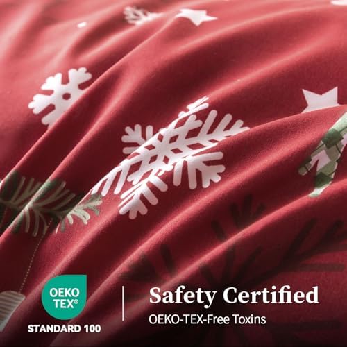 KACEMOO Queen Size Christmas Sheet Set, 4Pcs Red Deer Sheet Set, Deep Pocket Winter Warm Bed Sheet Set, Soft Brushed Microfiber Pattern Holiday Bedding Sheets