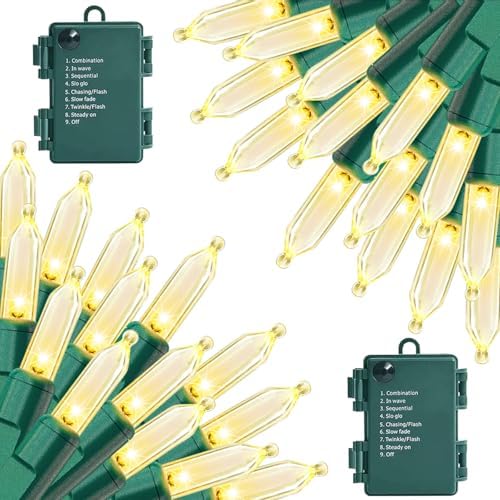 2 Pack 100 LED Outdoor Christmas Lights, 35FT Battery Operated Mini String Lights with 8 Modes & Timer Xmas Tree Lights Waterproof for Patio Garden Party Wedding Holiday Decor Warm White