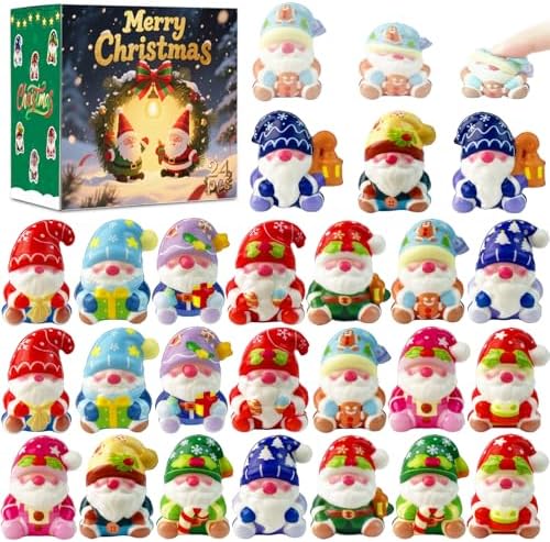 24Pcs Christmas Gnome Squishies Toys Bulk,Christmas Slow Rising Stress Relief Squishies Fidget Toys for Kids,Christmas Party Favors,Stocking Stuffers Gifts Goodie Bag Fillers