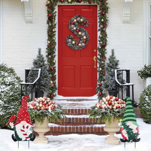 YEAHOME Outdoor Christmas Decorations, 2 Pack Gnomes Decorative Garden Stakes for Christmas Decor, Metal Yard Signs Xmas Decorations for Outside Garden Yard Lawn Porch Holiday Party