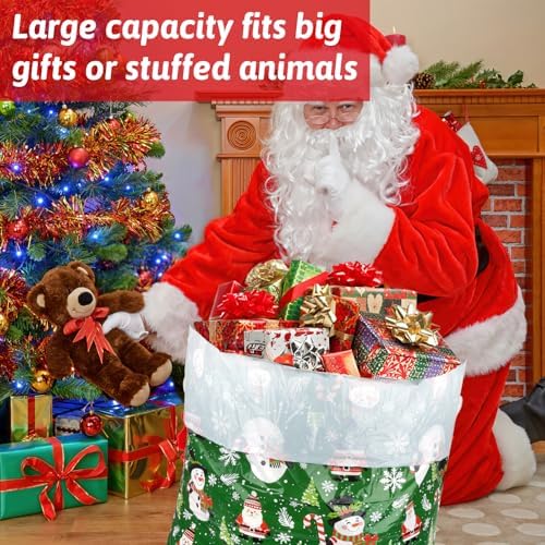 2 Pcs Large Christmas Gift Bags 44" X 36", Oversized Xmas Gift Sack with Tag & Tie, Jumbo Giant Plastic Santa Bag for Wrapping Huge Presents Christmas, Birthday, Party, Baby Shower