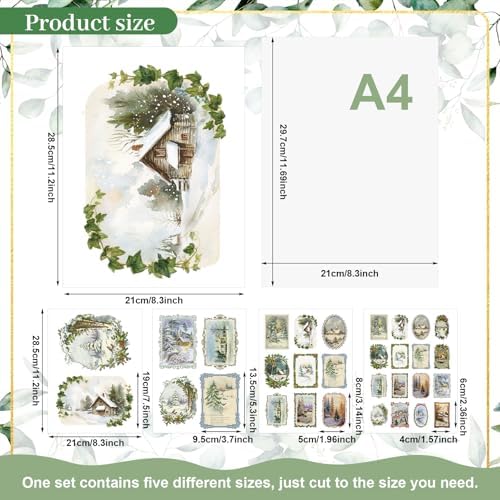 Watersay 20 Pcs Decoupage Paper Pack - 8.3"x11.2" Christmas Winter Landscapes for Decoupage, Craft and Scrapbooking