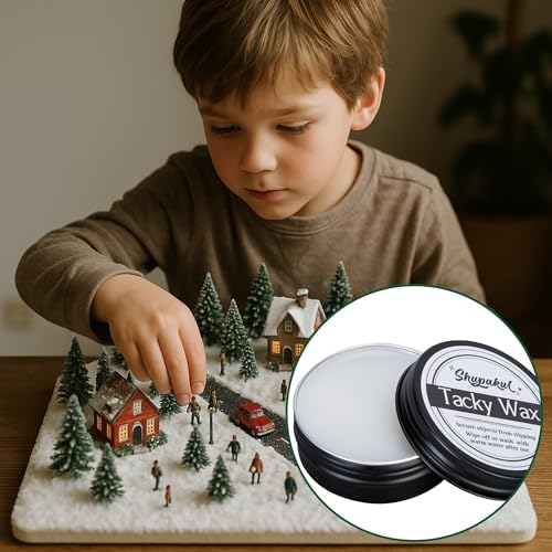 2.1oz Tacky Wax,Tacky Wax Adhesive Sticky Putty,Removable Exhibit Waxs for Christmas Village Landscape Securing Small Items